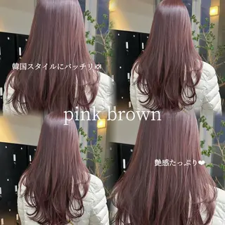 カラー セミロング 韓国ヘア♡🇰🇷 暖色♡透明感カラー✨のヘアスタイル