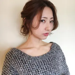ショート カラー ヘアアレンジ 薬院:今泉/上川美幸 ボブ/顔周りレイヤーのヘアスタイル