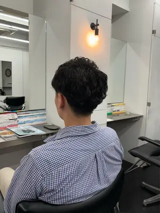 ミディアム パーマ メンズ 【ヤマザキアヤメ】 艶カラー/縮毛矯正のヘアスタイル