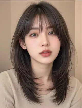 カラー 韓国風レイヤーカラー ライムのヘアスタイル