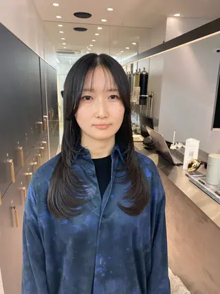 ロング カラー レイヤーボブ縮毛矯正 韓国RINAのヘアスタイル