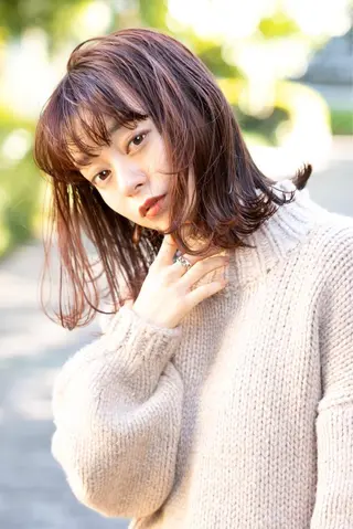 ミディアム カラー 顔周りカット・相談 レイヤーも◎しずくのヘアスタイル