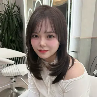 ミディアム レイヤー/韓国/ボブ 縮毛矯正/畠中ケントのヘアスタイル