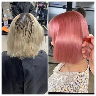 ショート け んブリーチ縮毛矯正のヘアスタイル