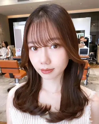 セミロング カラー 顔まわりカット🌟 くびれヘア/寺門遥輝のヘアスタイル