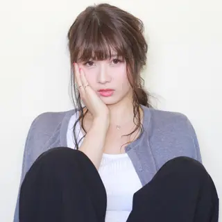 ロング カラー ヘアアレンジ 薬院:今泉/上川美幸 ボブ/顔周りレイヤーのヘアスタイル