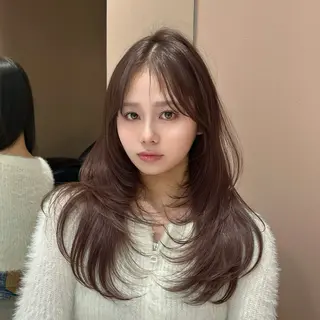 ロング 縮毛矯正/レイヤー 韓国/顔まわり/夢音のヘアスタイル