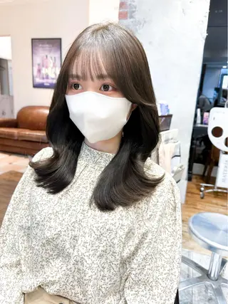 ミディアム カラー 顔周り/くびれヘア 韓国ヘア💕風間るなのヘアスタイル