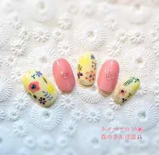 ネイル ショートネイル 森のさんぽ道のネイルデザイン