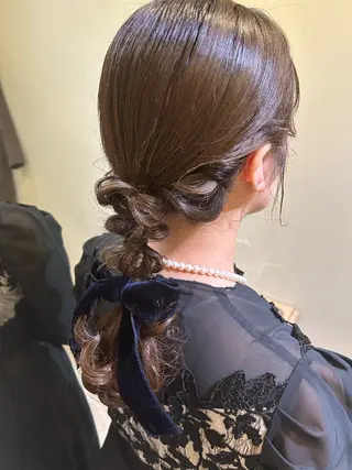 ミディアム ヘアアレンジ ボウ🪞ヘアセット /メイク/マツパのマツエク・マツパデザイン