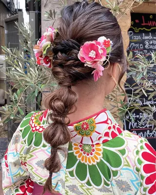 ロング ヘアアレンジ Aya　ブリーチなし 🌱　ダブルカラーのヘアスタイル