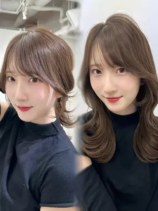 セミロング カラー ミディアムレイヤー 添田晃基のヘアスタイル