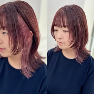 ミディアム カラー パーマ ヘアアレンジ メンズ キッズ 骨格レイヤーカット 🌿美髪縮毛矯正のヘアスタイル