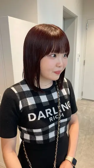 ミディアム カラー 抜け感ボブ×パーマ ｜kazaneのヘアスタイル