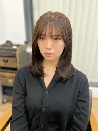 ミディアム カラー パーマ ヘアアレンジ メンズ キッズ レイヤーカット 🌿透け感カラーのヘアスタイル