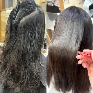 セミロング ブリーチ縮毛矯正 あすまのヘアスタイル