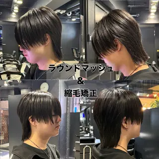 ミディアム パーマ メンズ 【フェザーパーマ】 【縮毛矯正】鶴田文のヘアスタイル
