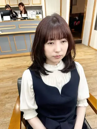 ミディアム カラー パーマ ヘアアレンジ メンズ キッズ 骨格レイヤーカット 🌿美髪縮毛矯正のヘアスタイル