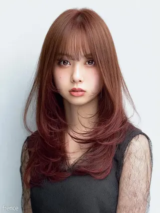 セミロング 絶対可愛い暖色カラー 🌷うる艶🌷結奈✨のヘアスタイル