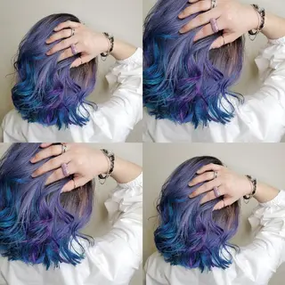 ミディアム ツヤ髪✨縮毛矯正 ハイトーンカラーのヘアスタイル