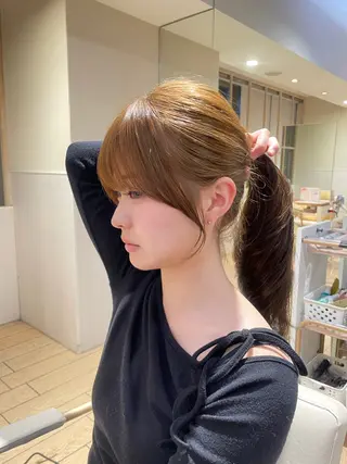 ロング 表参道小顔カット前髪 割れ改善クロスパーマのヘアスタイル