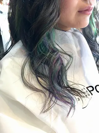 セミロング カラー 白髪ぼかしハイライト 柳川拓哉のヘアスタイル