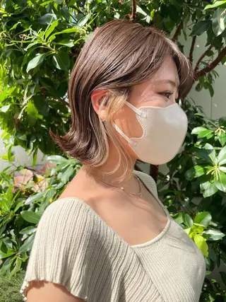 ミディアム カラー 顔周りカット 【オノザワリョウ】のヘアスタイル