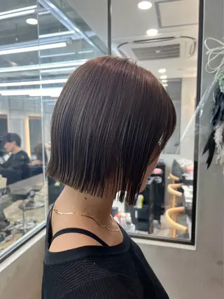 ミディアム カラー レイヤーボブ縮毛矯正 韓国RINAのヘアスタイル
