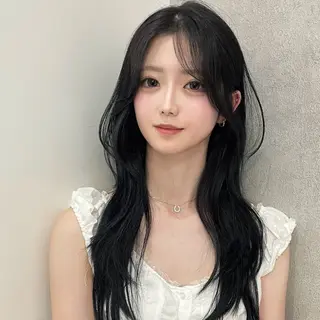 ロング ハッシュカット🖤✨ 顔周り/韓国ヘアのヘアスタイル