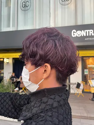 ショート カラー パーマ メンズ 抜け感ボブ×パーマ ｜kazaneのヘアスタイル