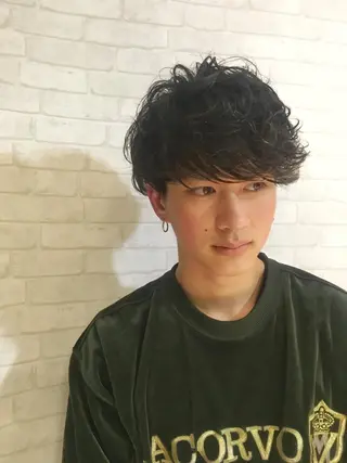 ミディアム パーマ メンズ 北川大輔🌟 小顔レイヤーカットのヘアスタイル