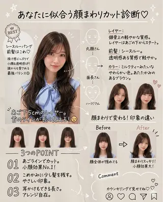 ロング 表参道小顔カット前髪 割れ改善クロスパーマのヘアスタイル