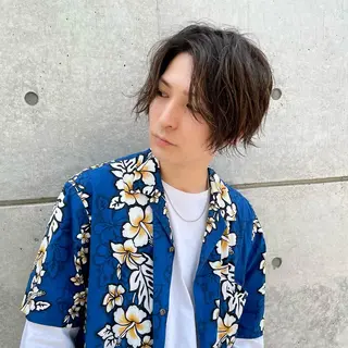 ミディアム カラー パーマ メンズ 王子田 隼のヘアスタイル