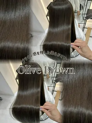 ロング カラー 赤み消し/オリーブ カーキ/福田れんのヘアスタイル