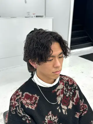 ミディアム パーマ メンズ 柏メンズカットパーマ NO.1タイチのヘアスタイル