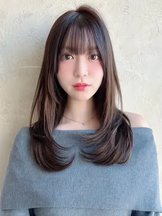 セミロング カラー パーマ 新宿✨顔周りカット 韓国ヘア/坂本亜裟海のヘアスタイル