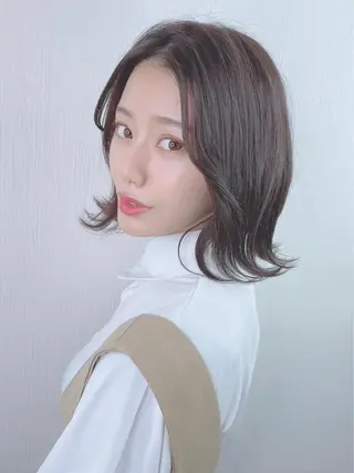 セミロング カラー パーマ ヘアアレンジ 【公式】amble luxe池袋東口🩷のヘアスタイル