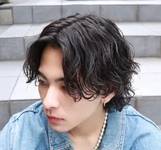 ミディアム パーマ メンズ 恵比寿メンズカット モデル無料/かずきのヘアスタイル