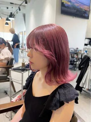 ミディアム カラー ヘアアレンジ 🎀ハイトーン・艶 カラー HANA🎀のヘアスタイル