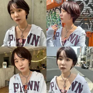 ショート まほ/レイヤーカット 🍒🤍透明感カラーのヘアスタイル