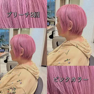 ショート カラー 雅/ダブルカラー/ 白髪ぼかしハイライトのヘアスタイル