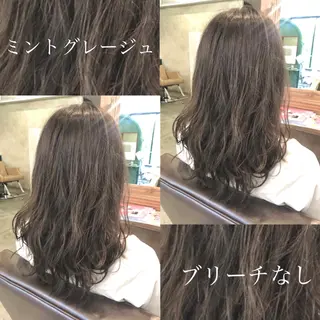 ミディアム カラー パーマ ヘアアレンジ ゆさこのか ダブルカラー／縮毛のヘアスタイル