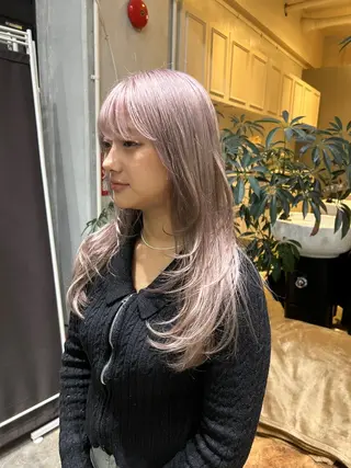 ロング カラー 髪質改善×ハイトーン レイヤー天神美容室のヘアスタイル