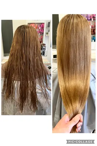 セミロング パーマ ブリーチ&ストレート 長谷川勇人のヘアスタイル