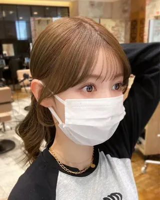 セミロング カラー 顔まわりカット🌟 くびれヘア/寺門遥輝のヘアスタイル