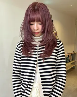 セミロング カラー mizuki/ピンク ベージュ.レイヤーのヘアスタイル