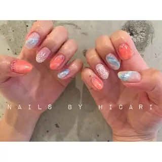 ショート カラー ネイル マツエク・マツパ illum hicariのネイルデザイン