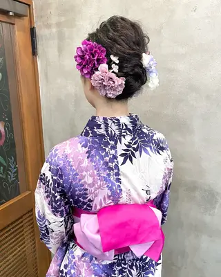 セミロング ヘアアレンジ 【ピンク/韓国ヘア/ ヘアセット】亜海のヘアスタイル