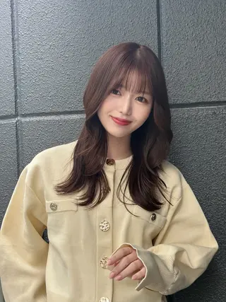 セミロング 裕千/くびれヘア/ 韓国風ヘア/顔まわりのヘアスタイル