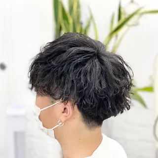 ミディアム パーマ メンズ ハイライト&曲がる 縮毛矯正特化 玉置のヘアスタイル